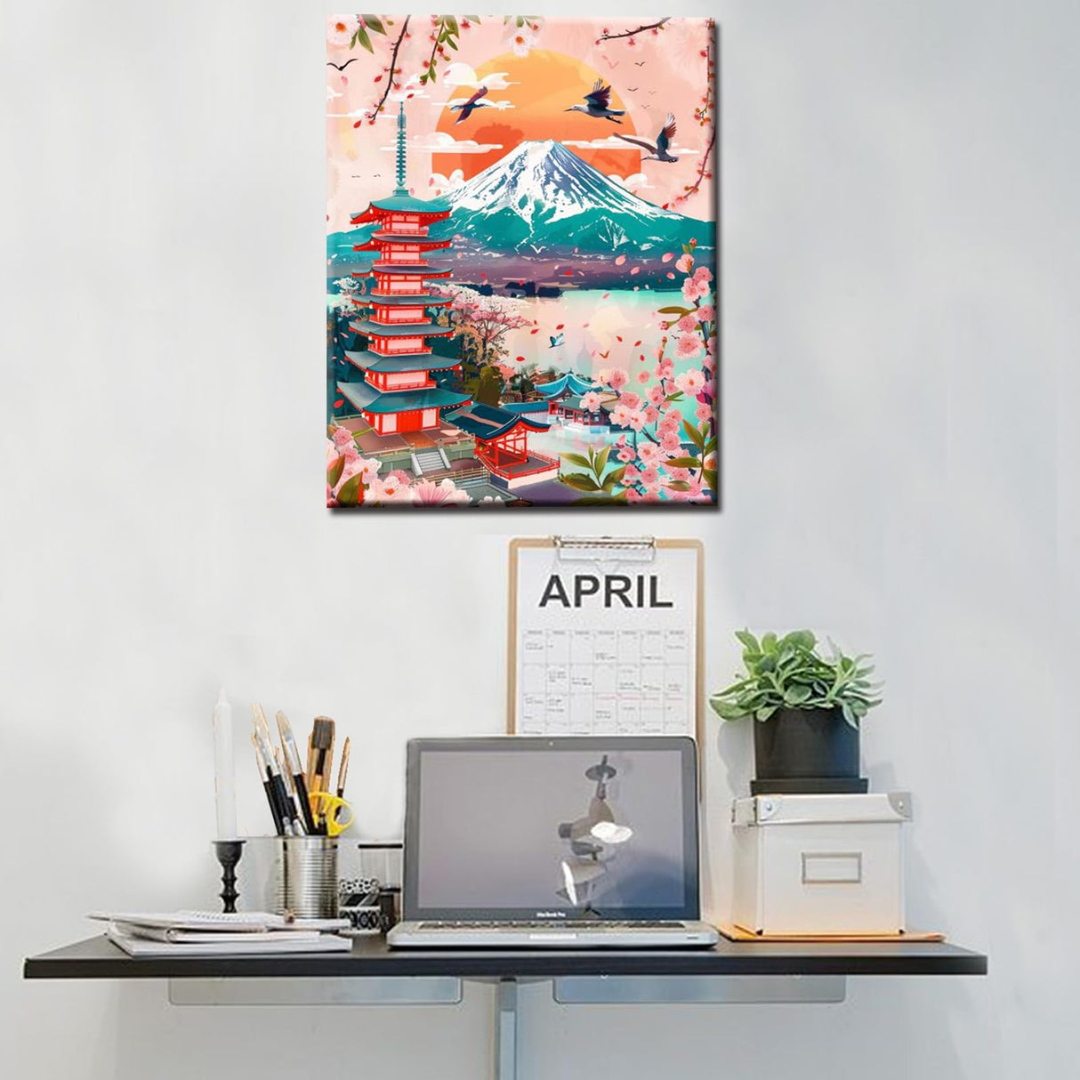 Mount Fuji Scenery DIY Paint by Numbers for Adults Japan Natural Landscape DIY Oil Painting Acrylic Paint Art Painting Kits Canvas with Acrylic Paints Iconic Landmarks Art 16x20 Inch(without Frame) Tucocoo