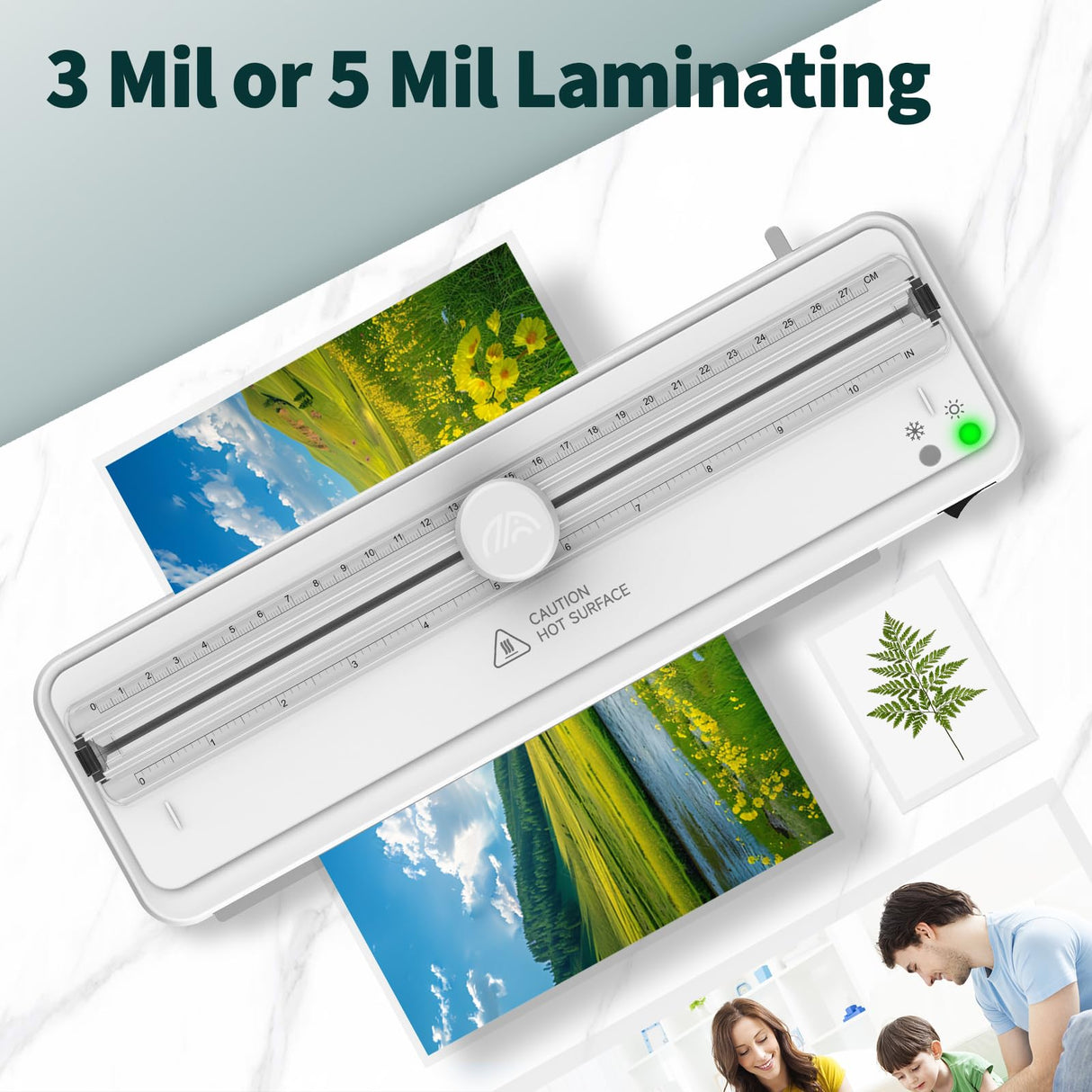 Laminator Machine with 20 Laminating Sheets, 9 Inch Cold & Thermal Laminator with Built-in Paper Cutter, Personal Laminating Machine for Office School Business (White) Locamp