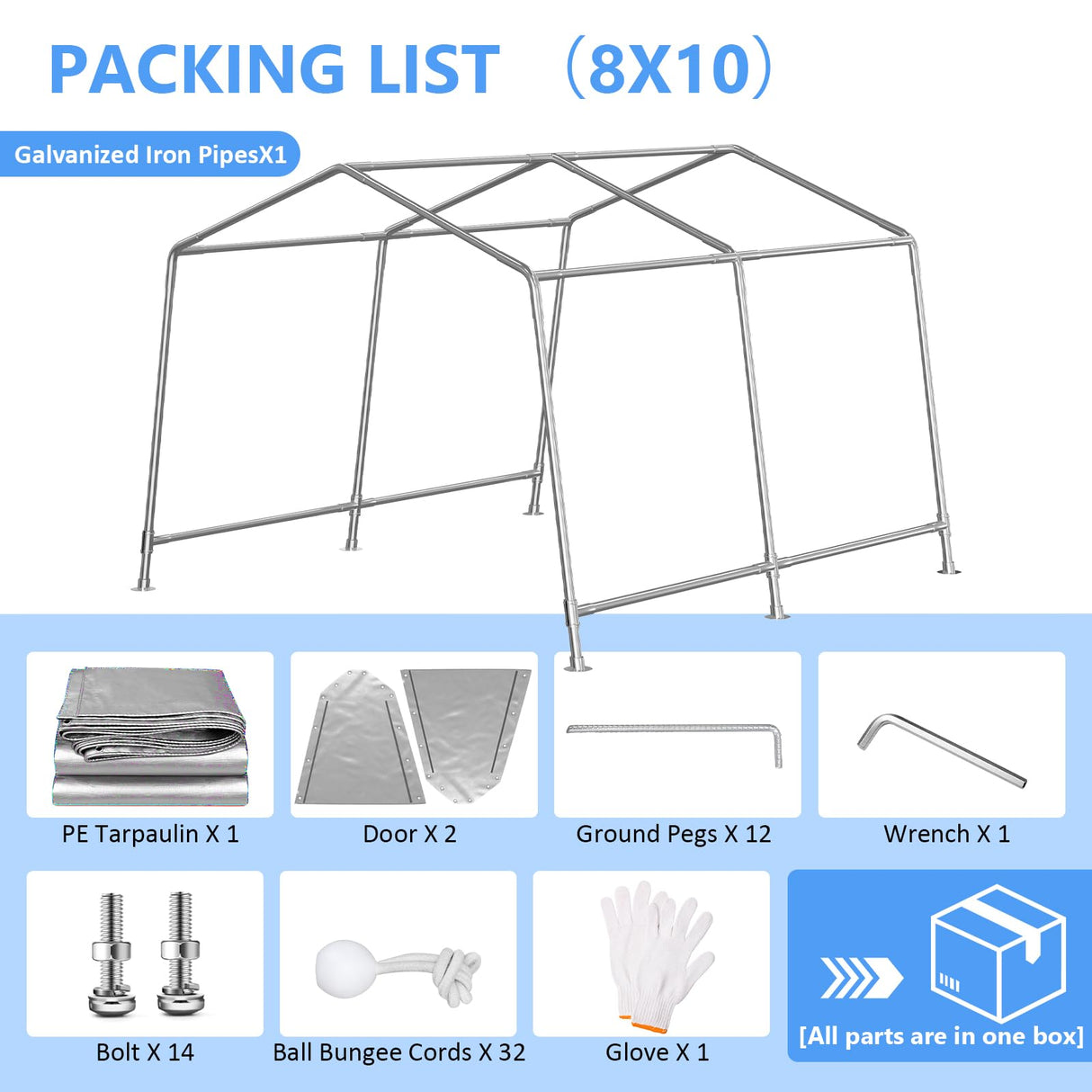 Jocoevol 8x10 ft Carport Heavy Duty Tent with Roll-up Windows, Portable Garage with Galvanized Steel Tubes, Car Canopy All-Season Tarp for Car Boat Truck Motorcycle Jocoevol