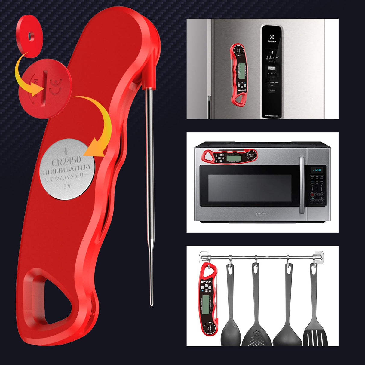 GDEALER Meat Thermometer Digital Instant Read Food Thermometer Waterproof Ultra-Fast for Grill Cooking Kitchen with Backlight & Calibration GDEALER