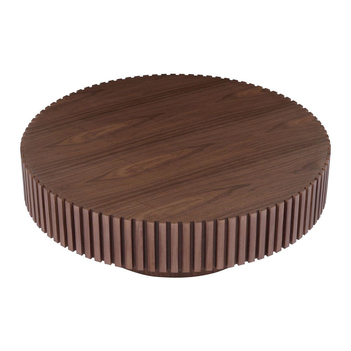 kevinplus 31.49'' Walnut Round Coffee Table Modern Wood Coffee Table for Living Room, Contemporary Circle Fluted Drum Coffee Table, Easy Assembly, Walnut (ø31.49'' x 13.77'') kevinplus