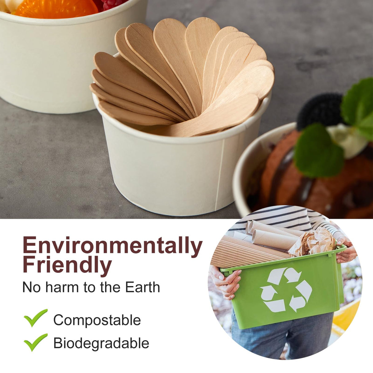 YANPROG Mini Wooden Spoons Small Tasting Spoons 3" Ice Cream Spoons 100Pcs, Natural Birch Biodegradable Compostable Wooden Cutlery for Parties, Weddings, Camping YANPROG