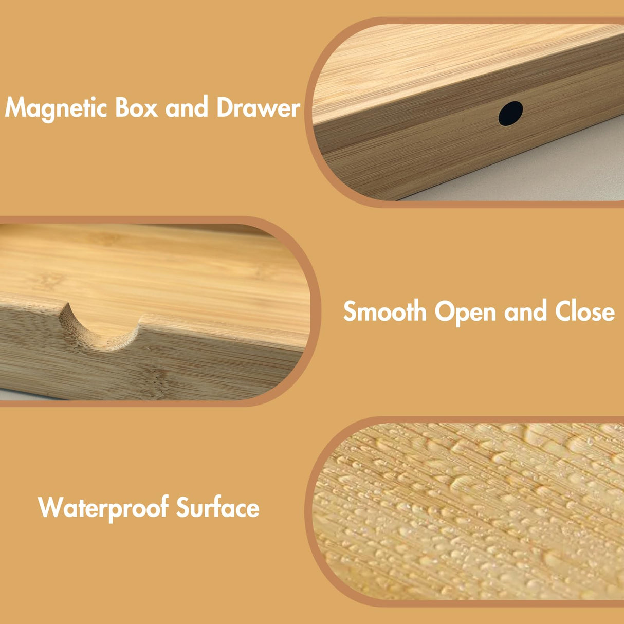 GOBAM Bamboo Makeup Organizer and Storage with Drawer, Wooden Cosmetic Organizer Countertop for Bathroom, Bedroom, Kitchen & Dresser, Desk Organizer with Drawers and Make up Vanity Station - Medium GOBAM