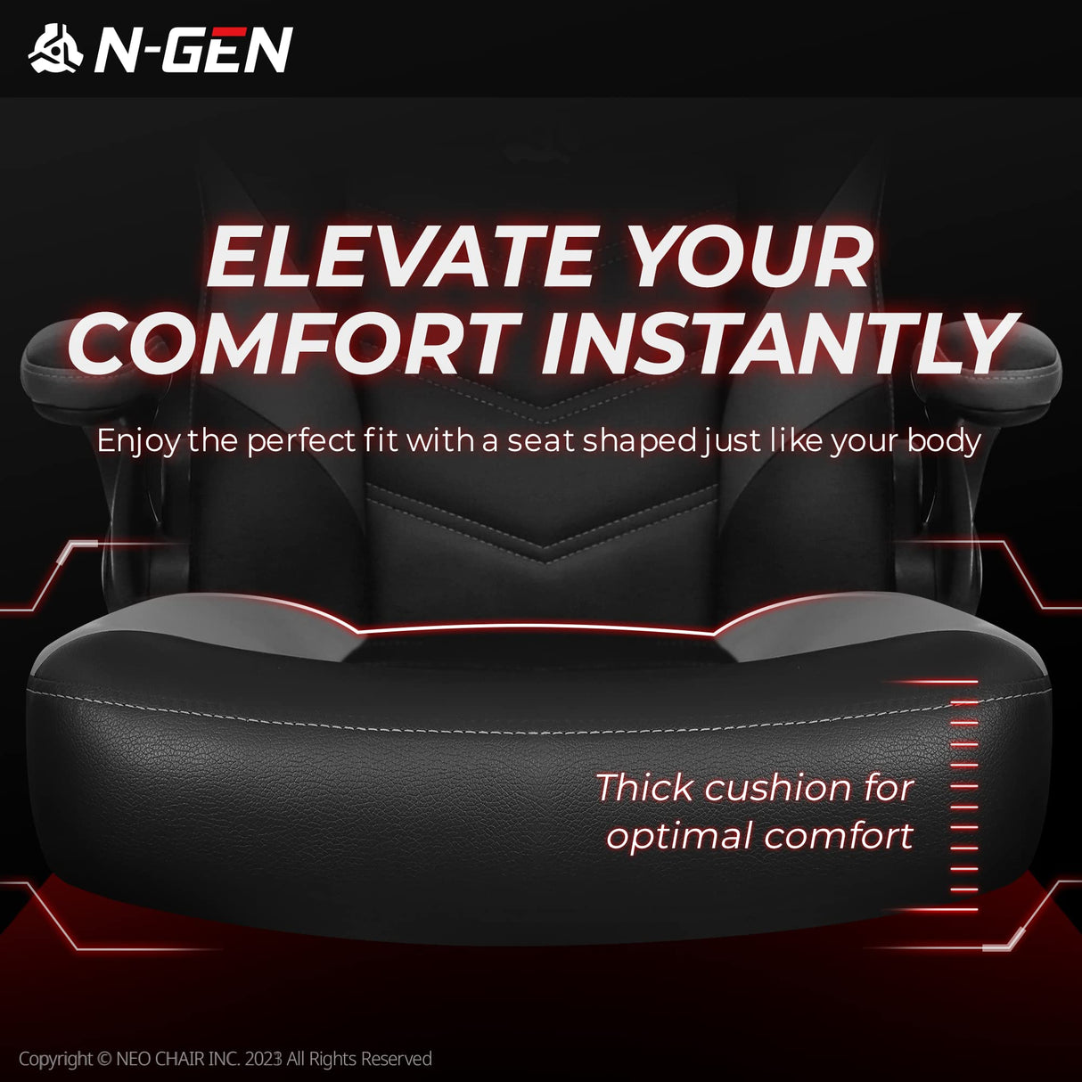 N-GEN Video Gaming Computer Chair Ergonomic Office Chair Desk Chair with Lumbar Support Flip Up Arms Adjustable Height Swivel PU Leather Executive with Wheels for Adults Women Men (Grey) NEO CHAIR