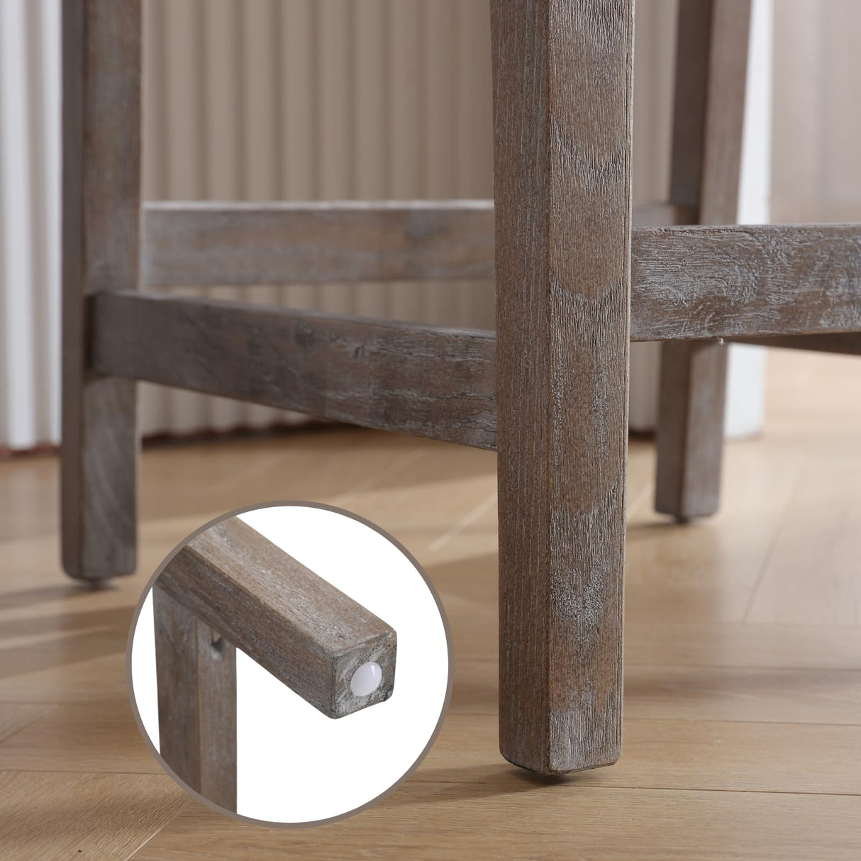 DM Furniture 27" Farmhouse Counter Height Bar Stools Set of 4 for Kitchen Island Midcentury Linen Upholstered Stool Chairs with Wicker Backrest and Wood Legs for Home Bar/Dining Counter/Patio, Grey DM Furniture