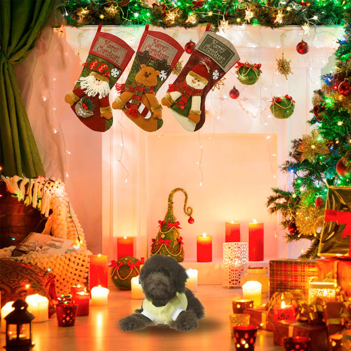 Sunnyglade 3PCS 18" Christmas Stocking Classic Large Stockings Santa, Snowman, Reindeer Xmas Character for Family Holiday Christmas Party Decorations Sunnyglade