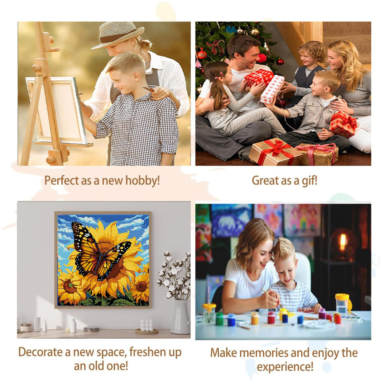 Artunion Framed Paint by Numbers Kit for Adults Beginners & Kids Ages 8-12,Sunflower Butterfly Paint by Number with Frame,Floral Paint by Numbers Kit on Canvas 10 * 10 Inch Without Easel Artunion