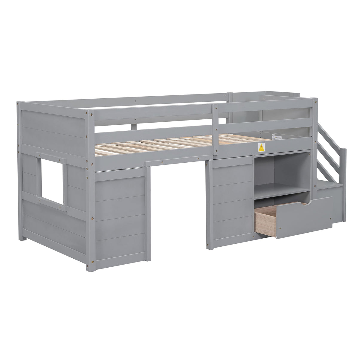 Bellemave Modern Farmhouse Twin Low Loft Bed with Storage and Play Space in Grey Bellemave