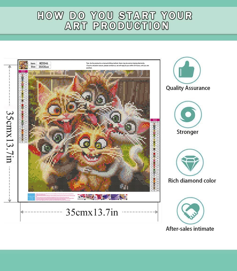 Lophomie Diamond Art Kits for Adults, 5D DIY Cat Diamond Painting Kits for Adults Beginners, Diamond Dots Kits Gem Arts Crafts for Home Wall Decor 14x14 Inch Lophomie