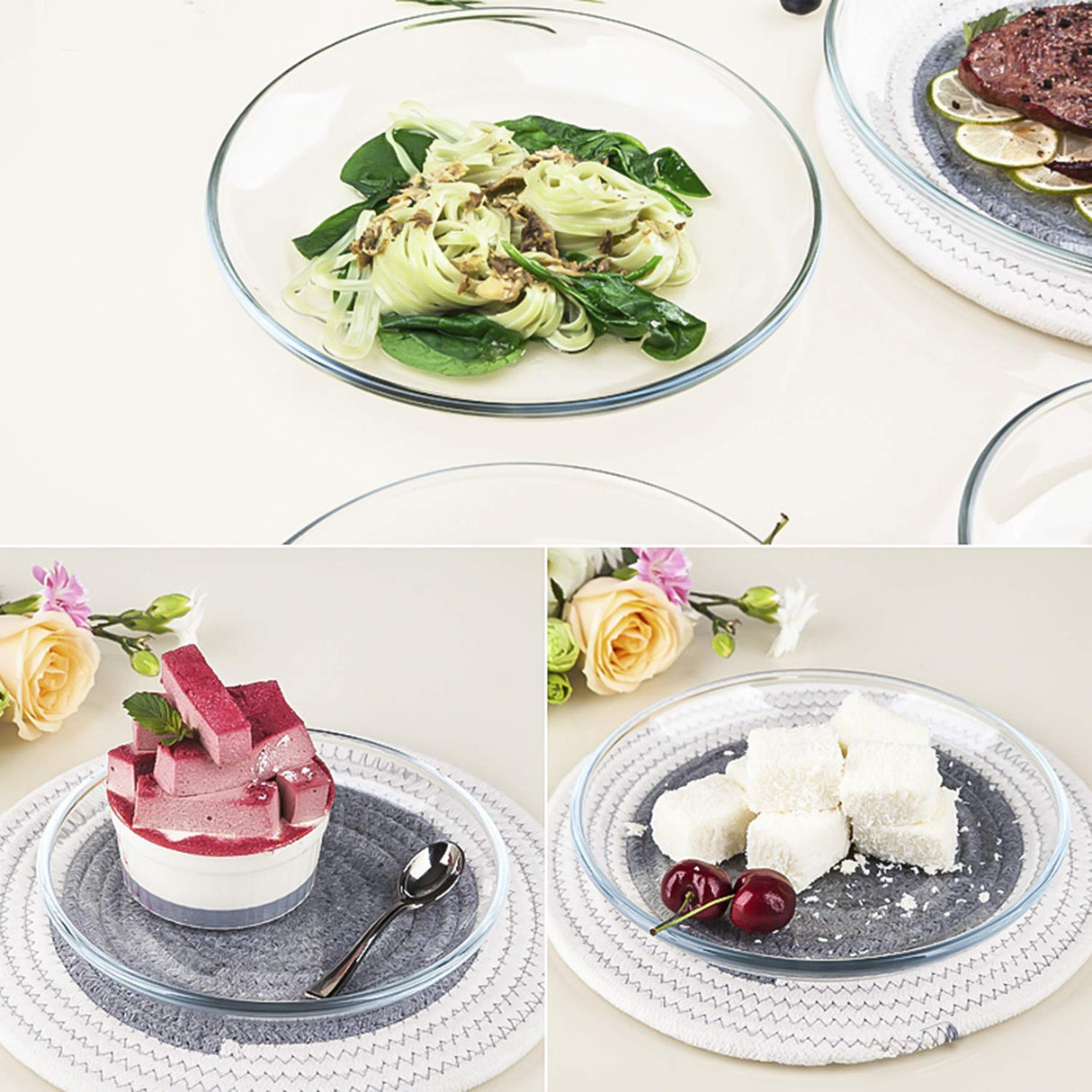 FOYO Oven Basics Glass Plate Set, 10 inch Round Tempered Glass Pie Dish, Set of 2 FOYO