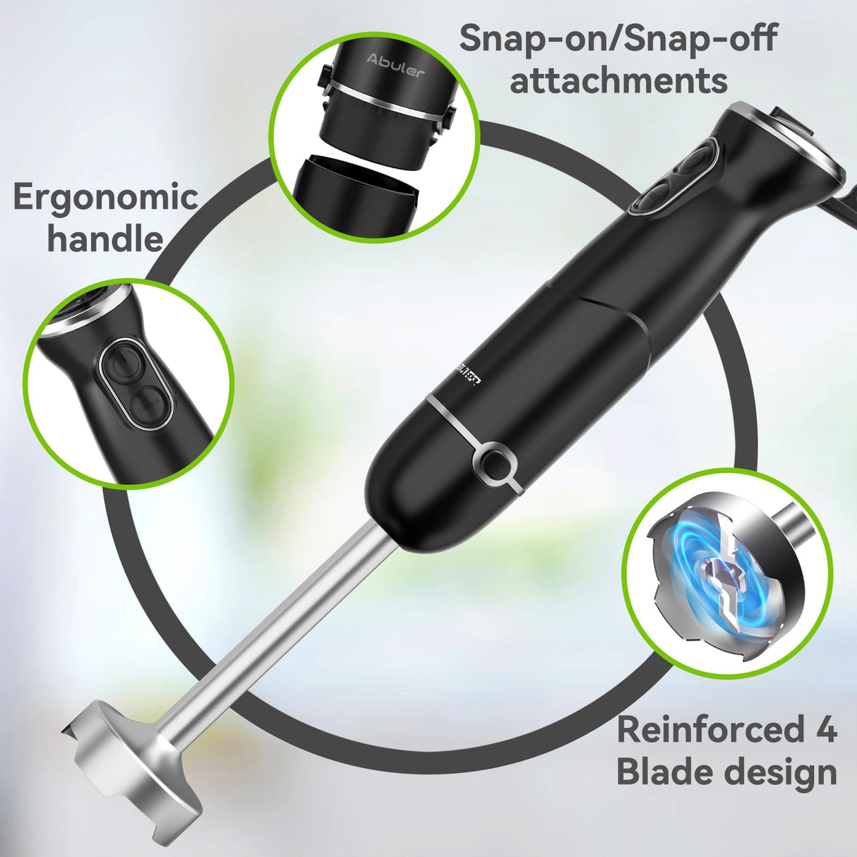 Immersion Blender Handheld Hand Blender, 1000W 5 in 1 Hand Mixer Stick, BPA-Free 12 Speed Handheld Blender 304 Stainless, Mixing Beaker, Chopper, Whisk, Milk Frother, Soup, Smoothies, Baby Food, Sauce Abuler