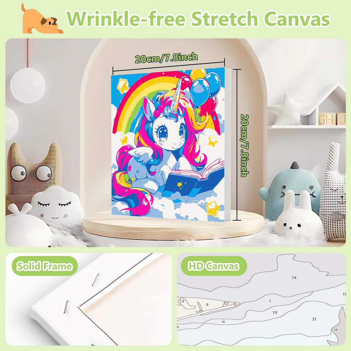 Reivworl Cartoon Paint by Numbers Kit for Kids, Cartoon Paint by Number with Frame and Easel, Paint by Number Kids Age 5-8-12 for Gifts and Decor (8X8 Inch) Reivworl