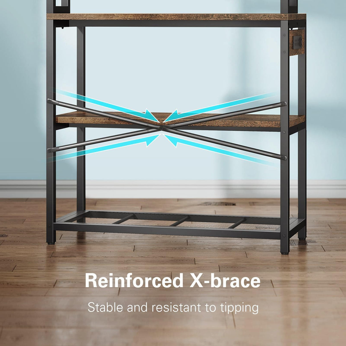 Denkee 39.4 Inch Wide Rustic Brown 5-Tier Bakers Rack with Power Outlets and Storage Solutions Denkee