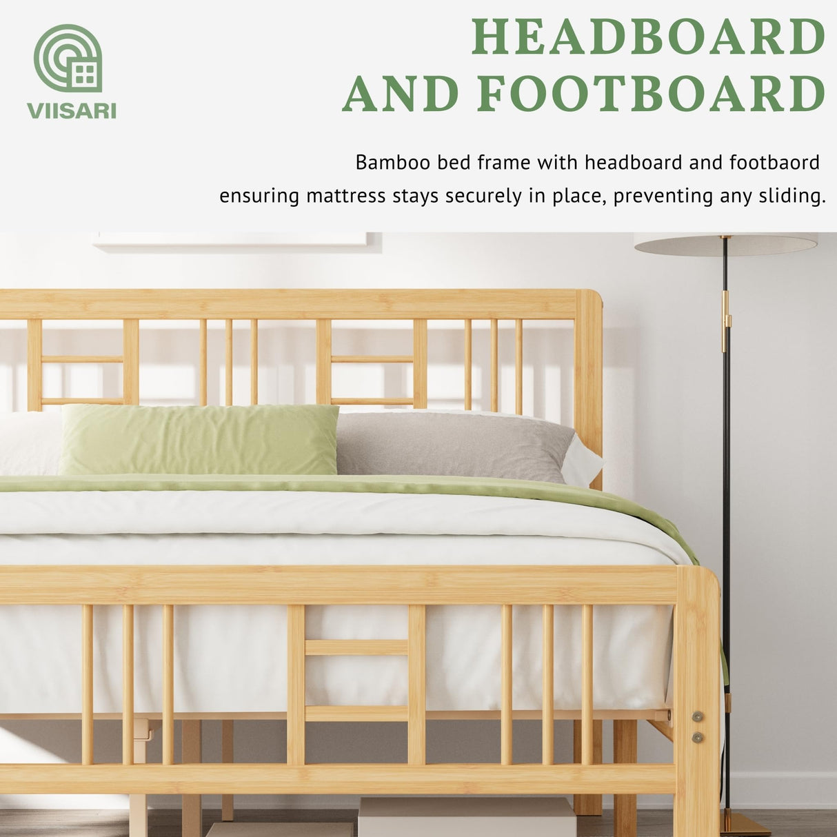 Viisari Bamboo Wood Bed Frame Full with Headboard and Footboard, 14 Inch Platform Full Size Bed Frame with Steel Slats, Solid Foundation, Easy Assembly, Ample Under-Bed Storage, Noise-Free Viisari