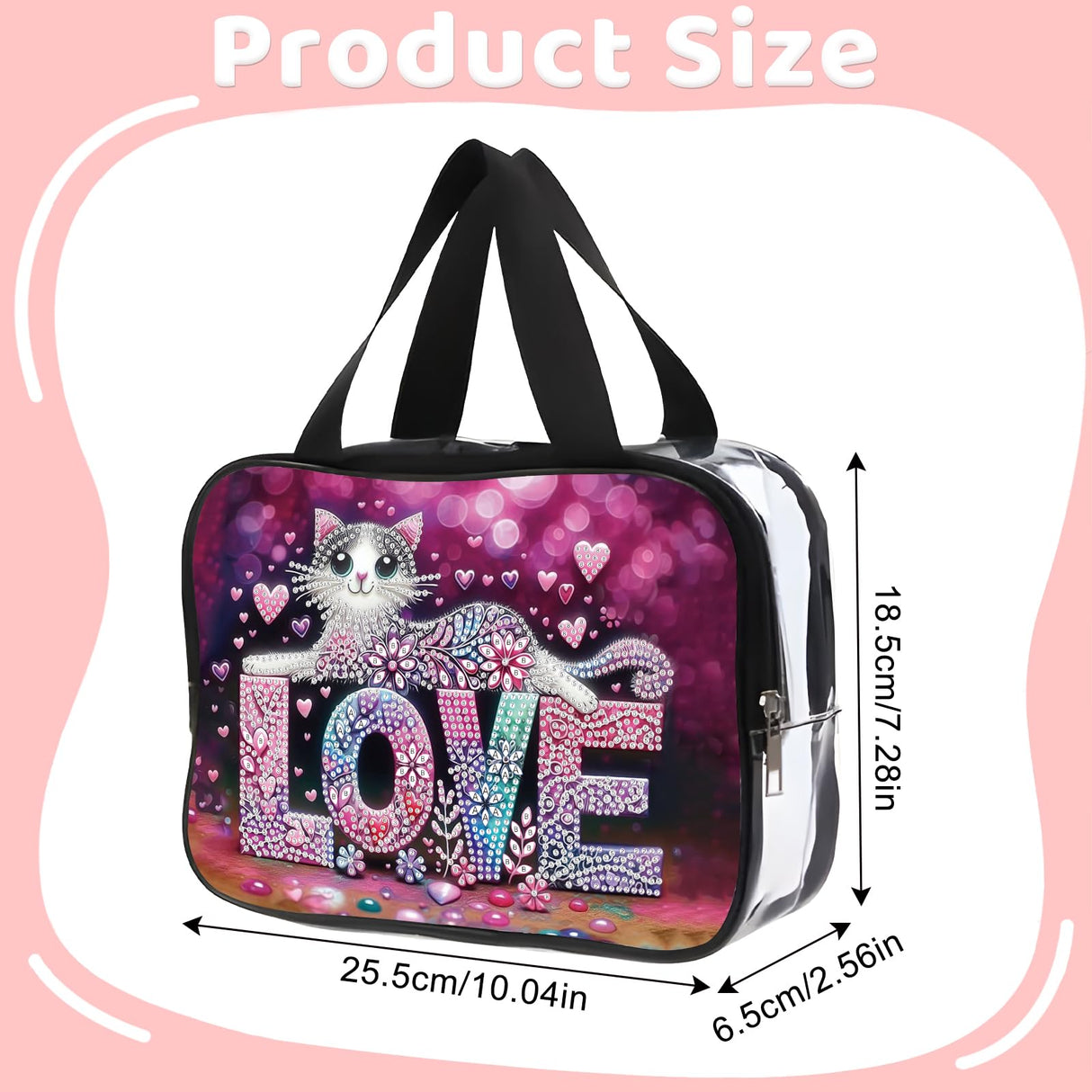 DIY diamond painting makeup bag kit, cat pattern sequined makeup storage bag with zipper, portable travel toiletries bag, as a handmade creative gift Tontut