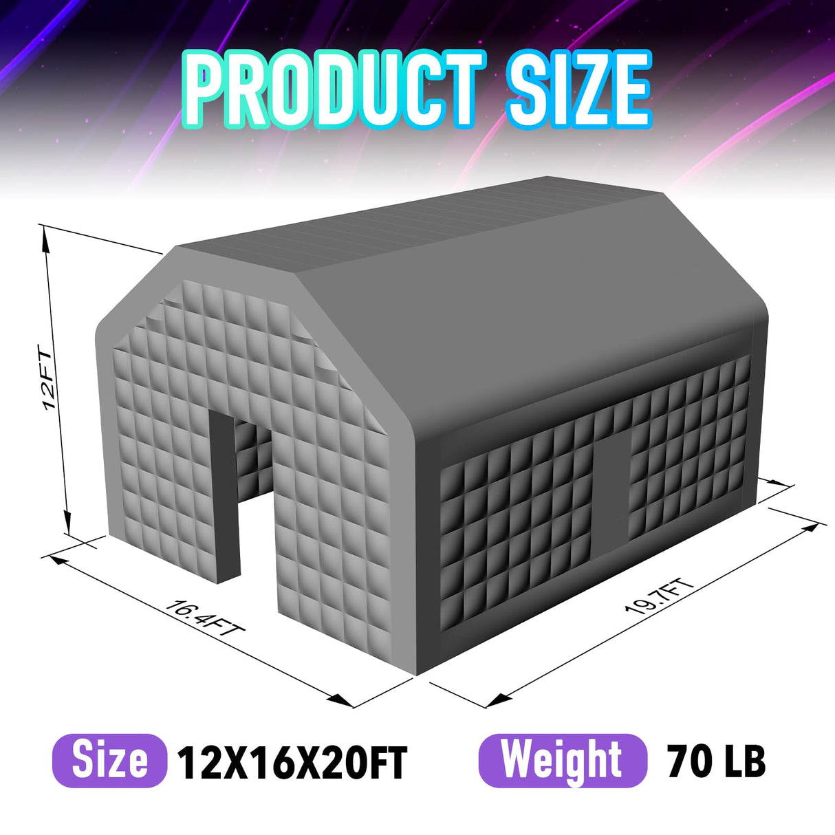 Large Black Inflatable Nightclub 20X16.5X12Ft Disco Cube Gazebo Event House with Logo Area Portable Inflatable Party Tent for Birthday, School Events, Backyard Party, Rental Business OZIS