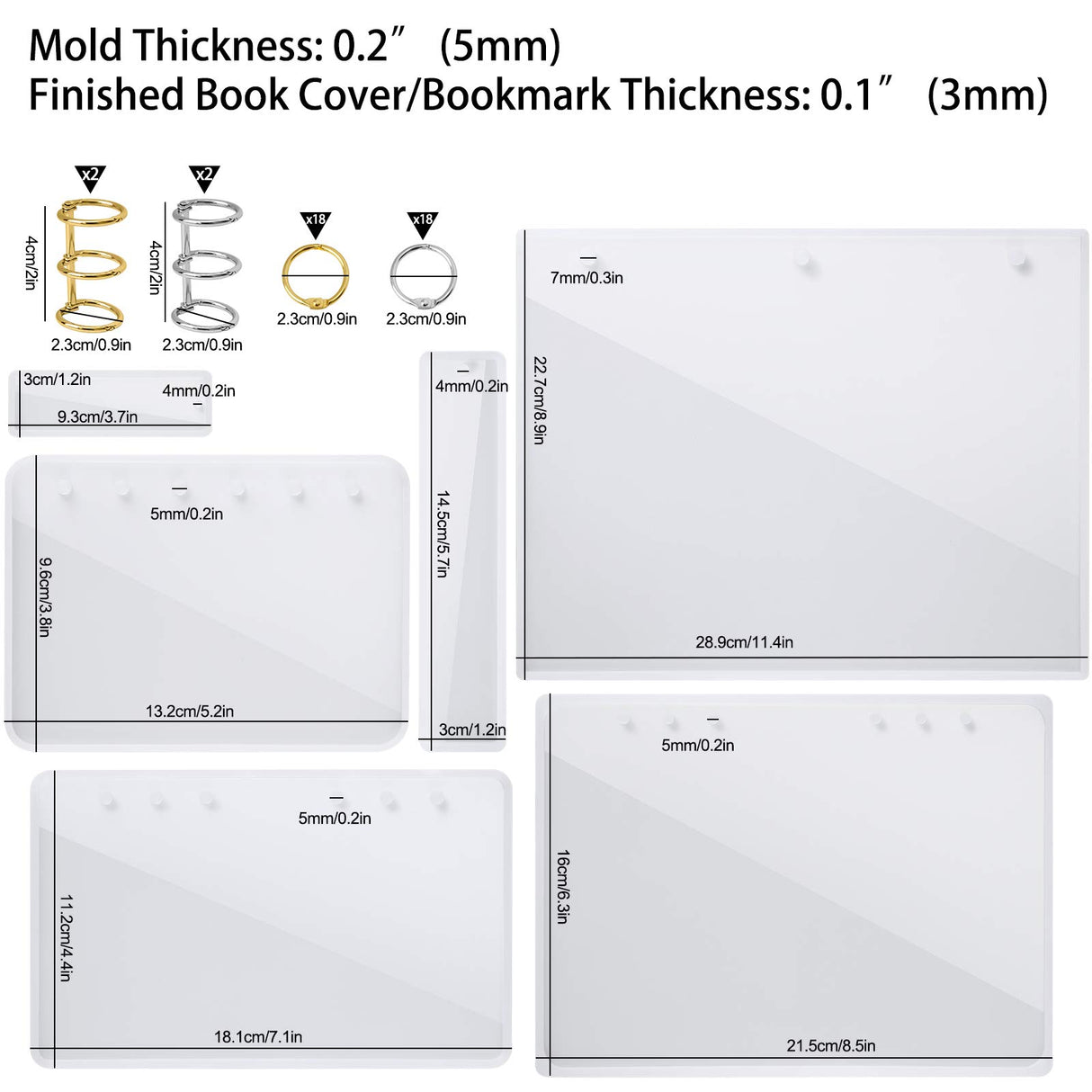 NiArt A4 Large Notebook Cover Epoxy Resin Silicone Molds A4,A5,A6,A7 Bookmark 40PCS Loose Leaf Binder Rings Kit DIY Casting Tool Handmade Agate Art Craft Soft Shiny Glossy Finish Easy Unmold Journal NiArt