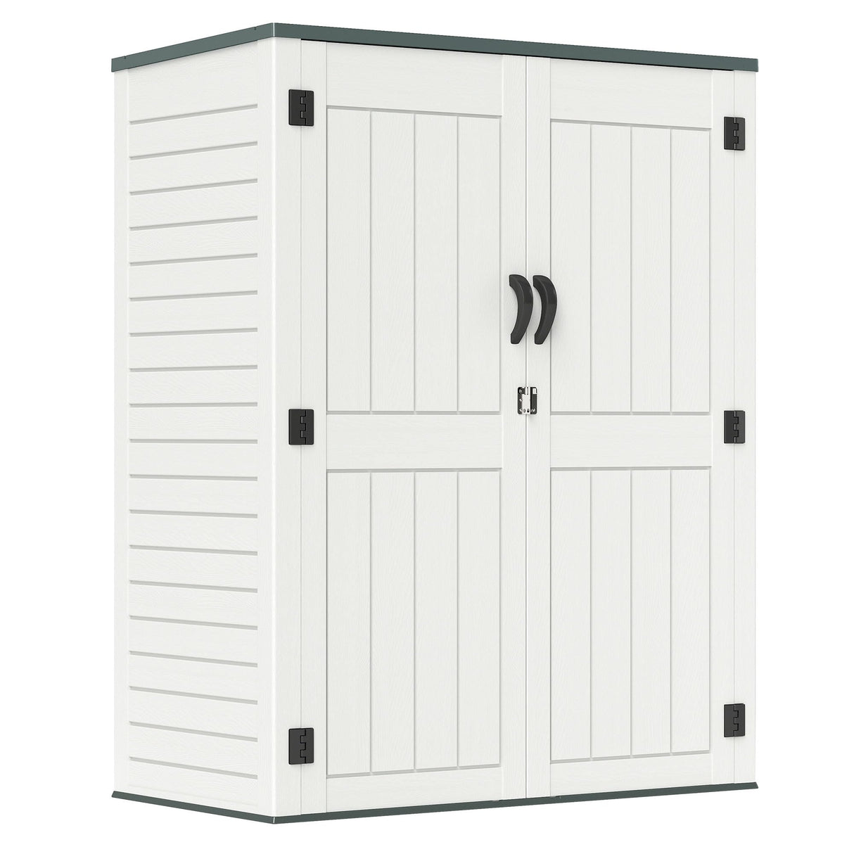 ZYJOYY 4.5 x 5.7 FT Outdoor Storage Shed, 59 Cuft Outside Waterproof Storage Cabinet, HDPE Resin Plastic 385 Gallon Outdoor Storage Container, Vertical Lockable Storage Shed, Light Grey ZYJOYY
