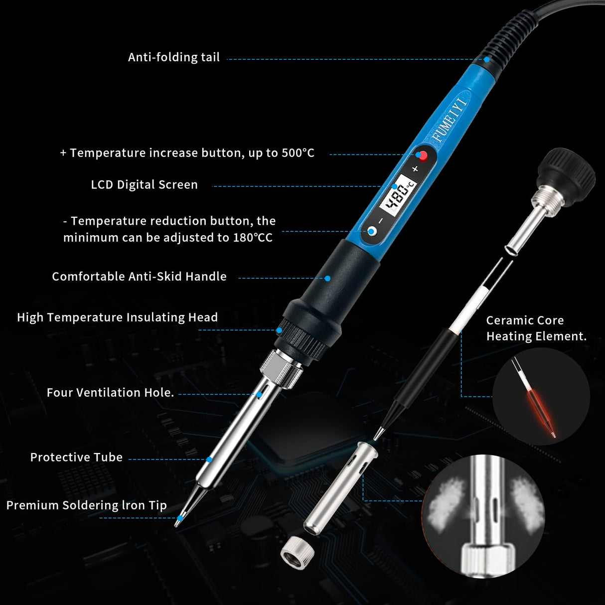 Soldering iron kit, 110V, 80W, fast heating within 10 seconds LCD digital adjustable temperature soldering iron gun, thermostatic soldering iron kit for electronic equipment FUMEIYI