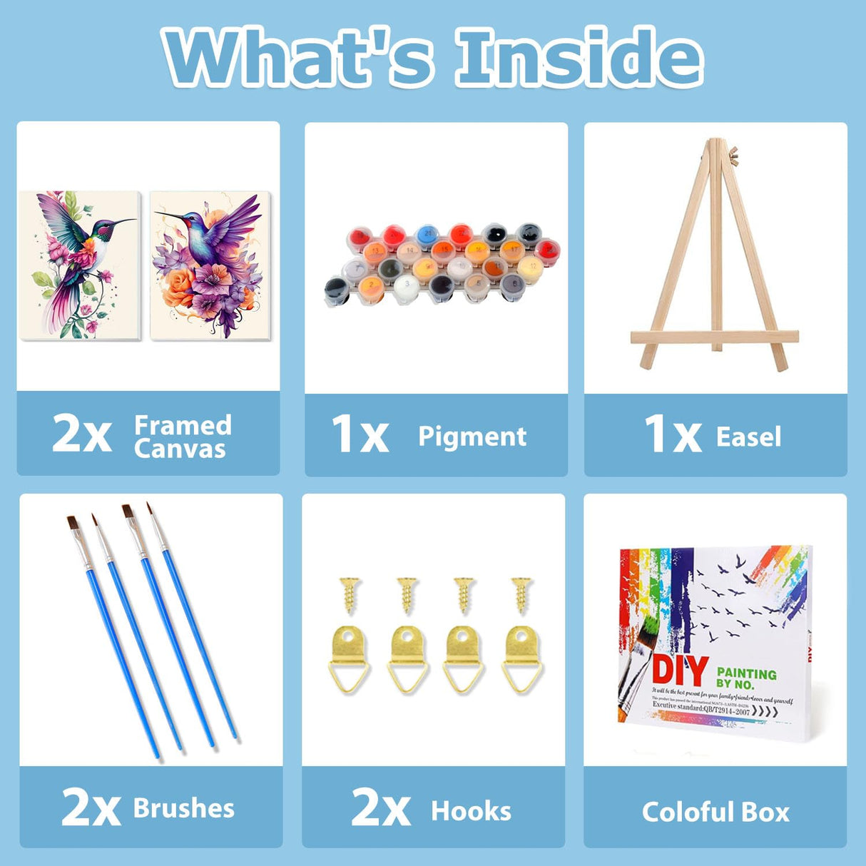 2 Pack Hummingbird Paint by Numbers with Frame, Hummingbird Paint by Numbers for Adults with Easel, DIY Crafts Painting by Number for Gift Home Wall Decor 8x12inch hkejoi