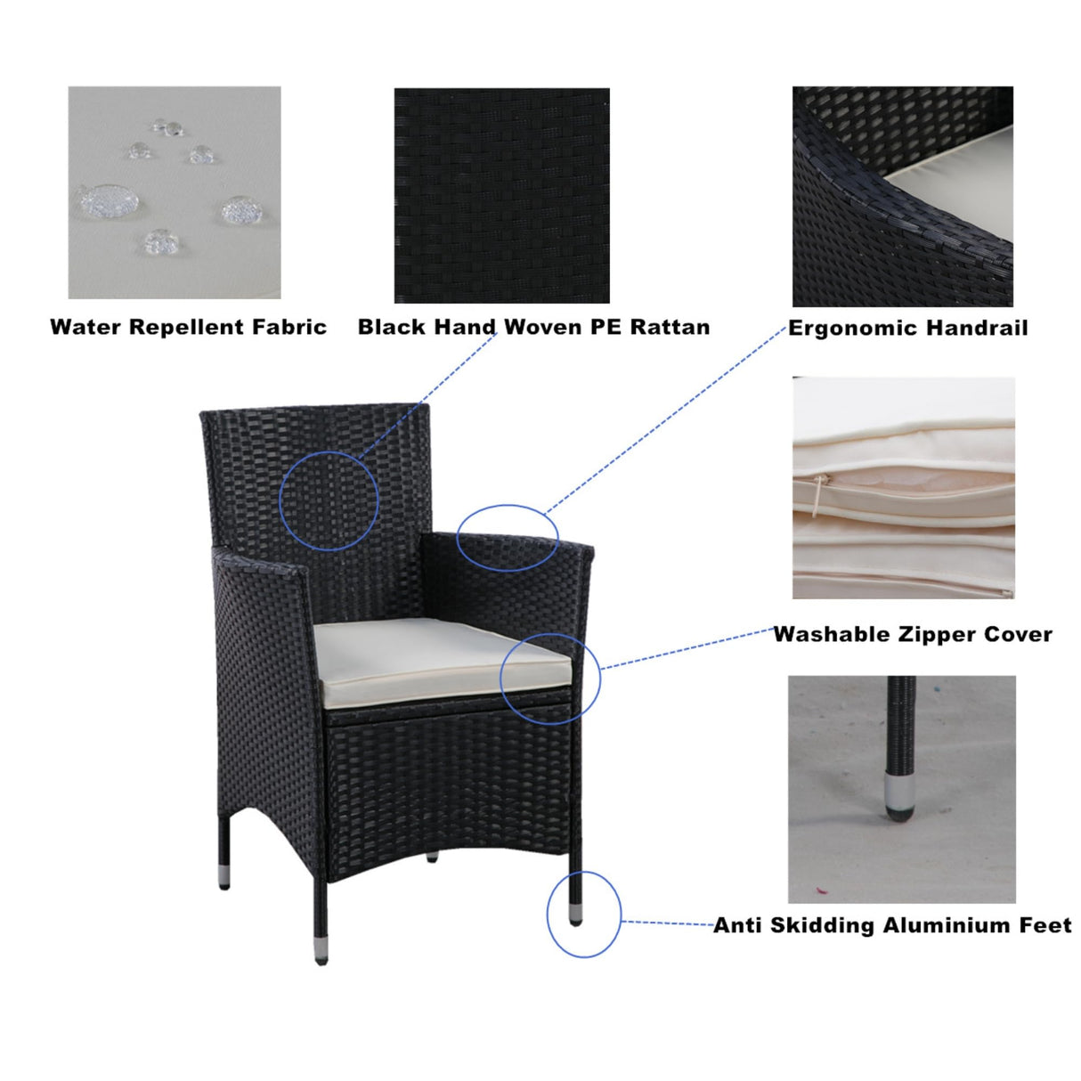 Quarte 5 piece Outdoor Patio Wicker Dining Set, Dining Table with Acacia Wood Tabletop and Stackable Armrest Chairs,Patio Rattan Furniture Dining Set Quarte