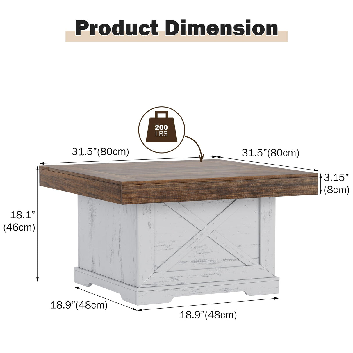 Lareth Coffee Table 31.5 in Farmhouse Center Table with X Design Wooden Pedestal for Living Room, Small Square Home Office Tea Accent Table for Dining Room Apartment, Antique White Lareth