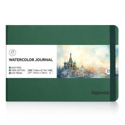 Lightwish Watercolor Journal, 100% Cotton Hot Press Art Supplies Watercolor Paper7.6” x 5.1”, 20 Sheets (140lb/300gsm), Acid-Free for Watercolors, Gouache, Acrylics