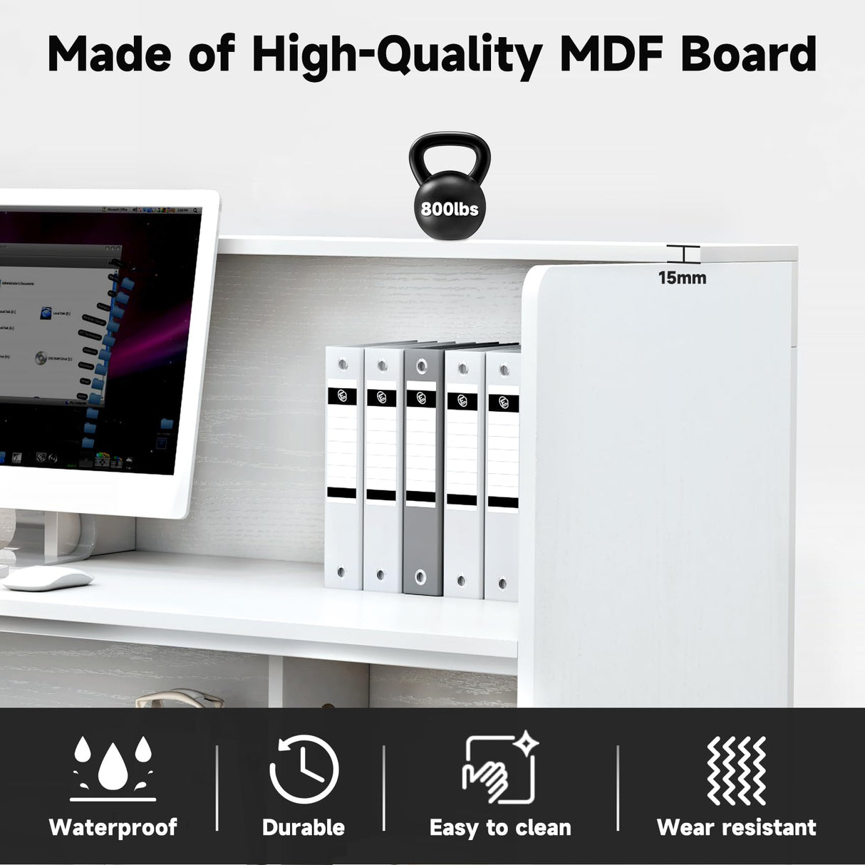 TC-HOMENY Reception Desk with LED Lights, 55'' Retail Counter Modern with Storage Shelves and Cable Grommet, Front Table, Salon Desk, Office Table,White TC-HOMENY