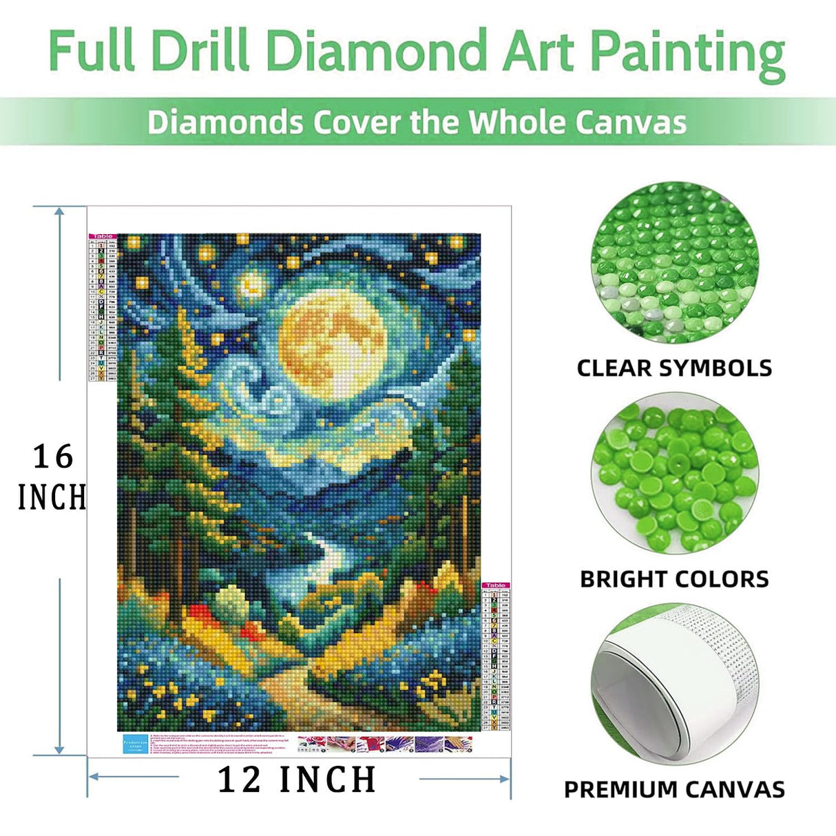 Lovepefe Moon Diamond Art Painting Kits for Adults Forest Paint with Diamond Kit for Beginners DIY Full Drill Gem Art Home Wall Decor 12 X 16 Inch Lovepefe