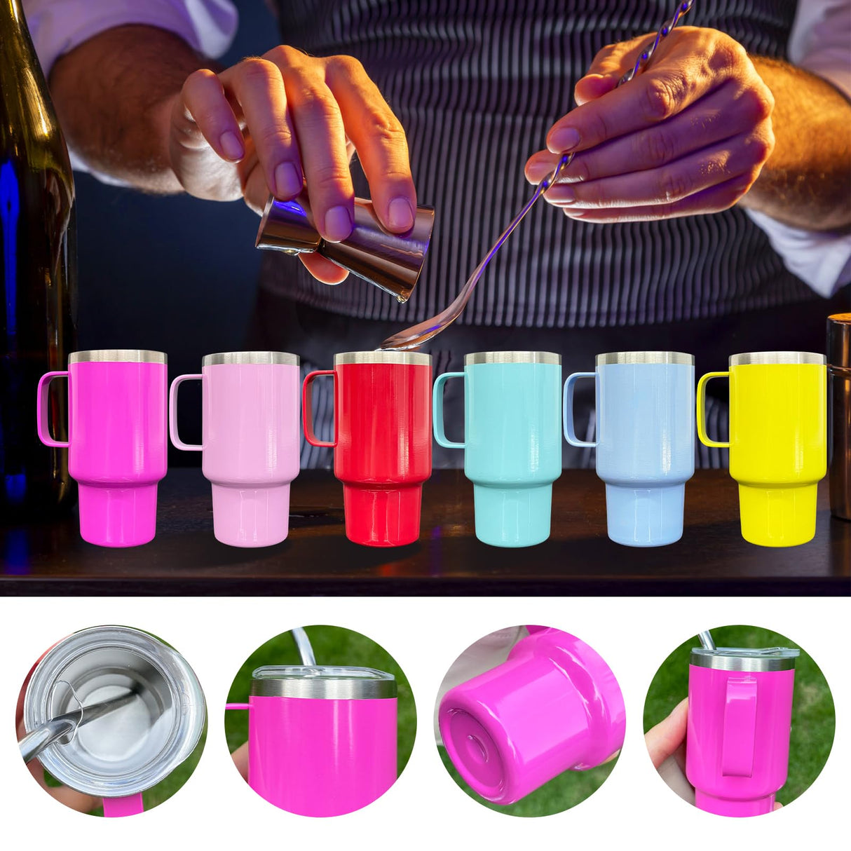 FunTrans 3oz Mini Tumbler Shot Glass with Straw and Lid, 10 Pack Stainless Steel Sublimation Shot Glasses with Handle for Wedding Party Whiskey Cocktail Bar FunTrans