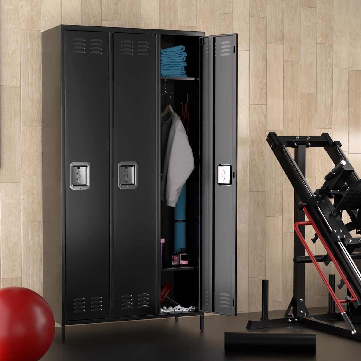 Loumernhant 72" Tall Metal Garage Storage Cabinets with Safety Lock,3 Doors Storage Lockers Combination,Metal Lockers Perfect for Homes,Gyms,Factories,Offices,Warehouses,Garage.Black. Loumernhant