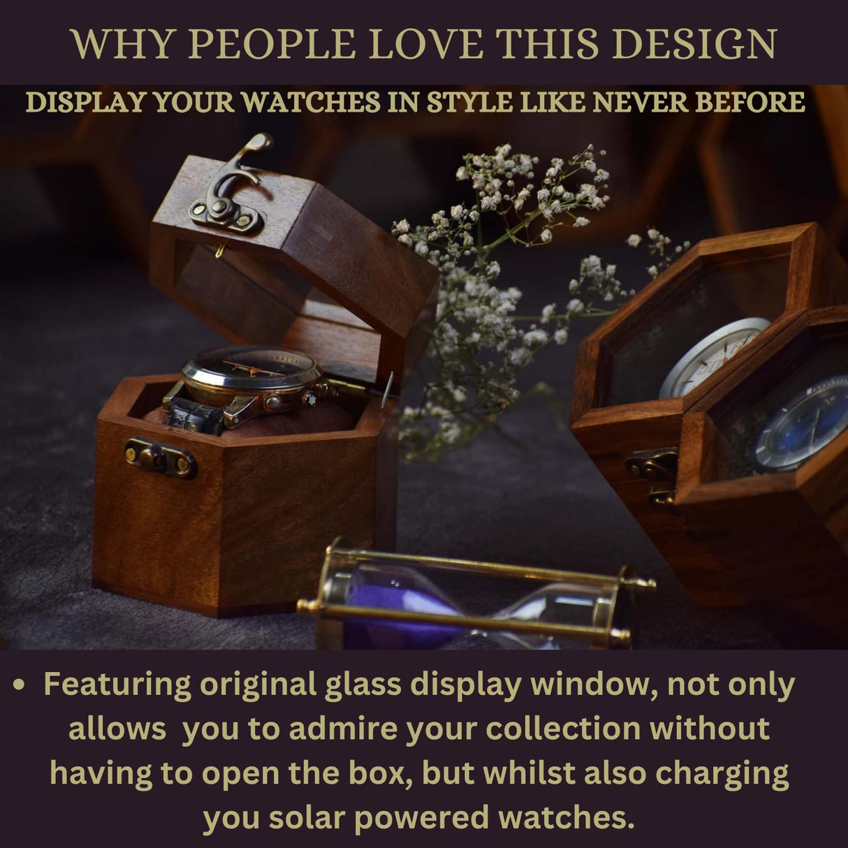 Wooden Watch Box, Single Slot Watch Display Case Mens Watch Box Organizer, Dark Rosewood Watch Cases for Men Watch Storage, Valentines Gift Watch Organizer Holder Case for travel with Glass Lid Royal Craft Expertise