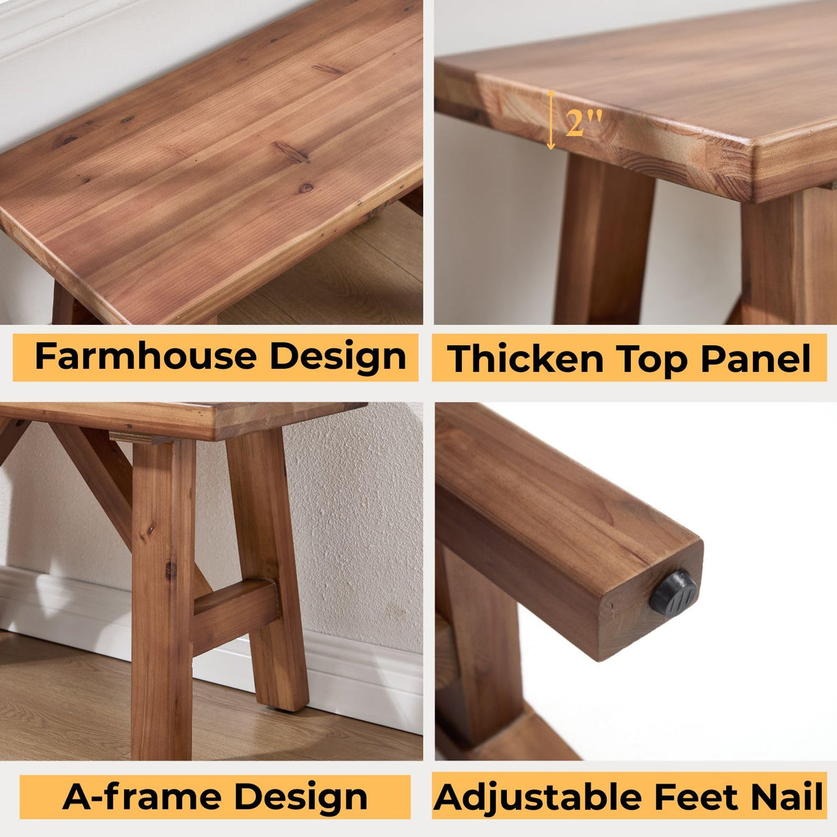 DM Furniture 30" Farmhouse Wood Bench, Solid Wood Entryway Bench Seat Rustic Wooden Entry Way Bench Indoor for Living/Dining Room, Small Hallway Bench, Porch, Handcrafted, Walnut DM Furniture