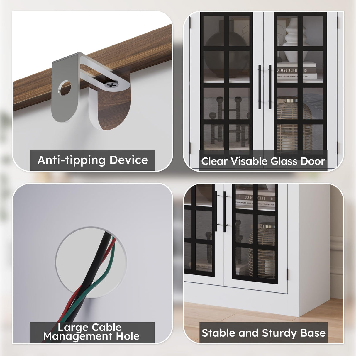 Bobve Farmhouse TV Stand for TVs up to 100", Modern Entertainment Center with 2 Cabinets and 3-Tier Open Shelves, Rustic TV Console for Living Room, Bedroom, White Bobve