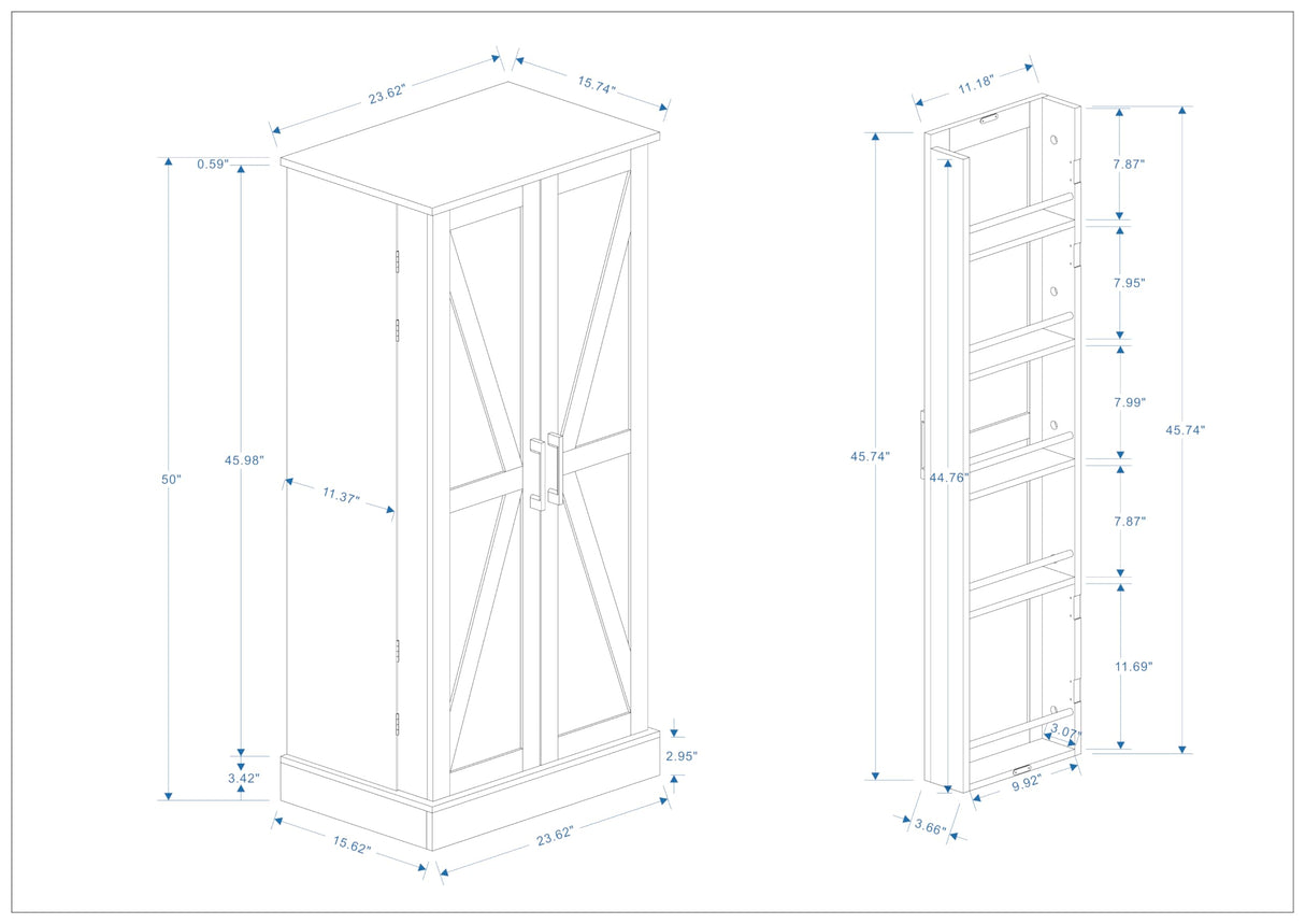 NicBex 50" Kitchen Pantry Storage Cabinet with LED Light,2 Doors with Racks and Shelves,Tall Farmhouse Kitchen Pantry Cabinet & Wardrobe,Freestanding Cupboard for Dining Room,Bathroom,Kitchen,White NicBex