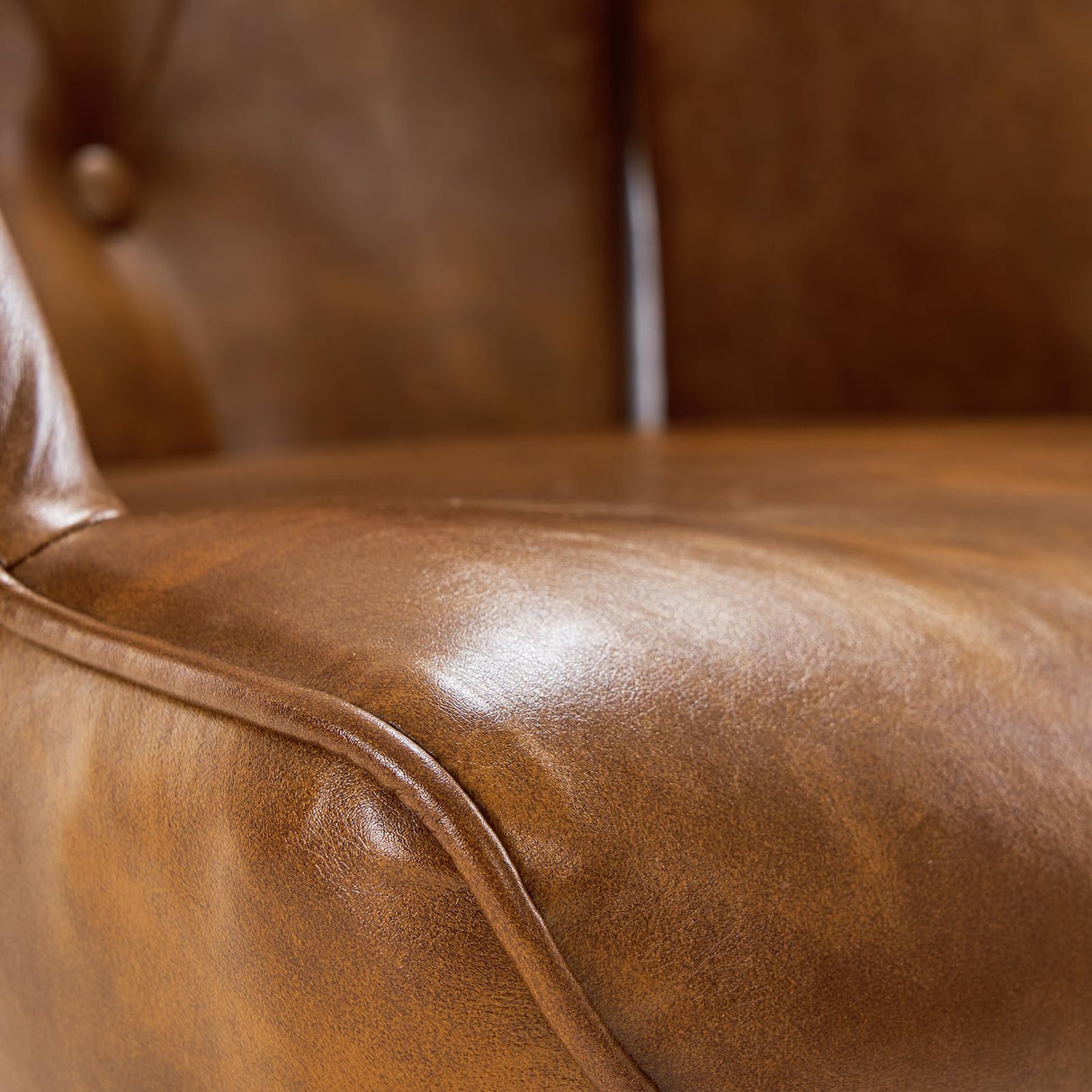 Furnimart Faux Leather Accent Chair Mid Century Modern Living Room Chairs; Comfy Armchair Leisure Vanity Guest Wingback Chair for Office Study Vanity Bedroom Waiting Room PU Yellow Brown Furnimart