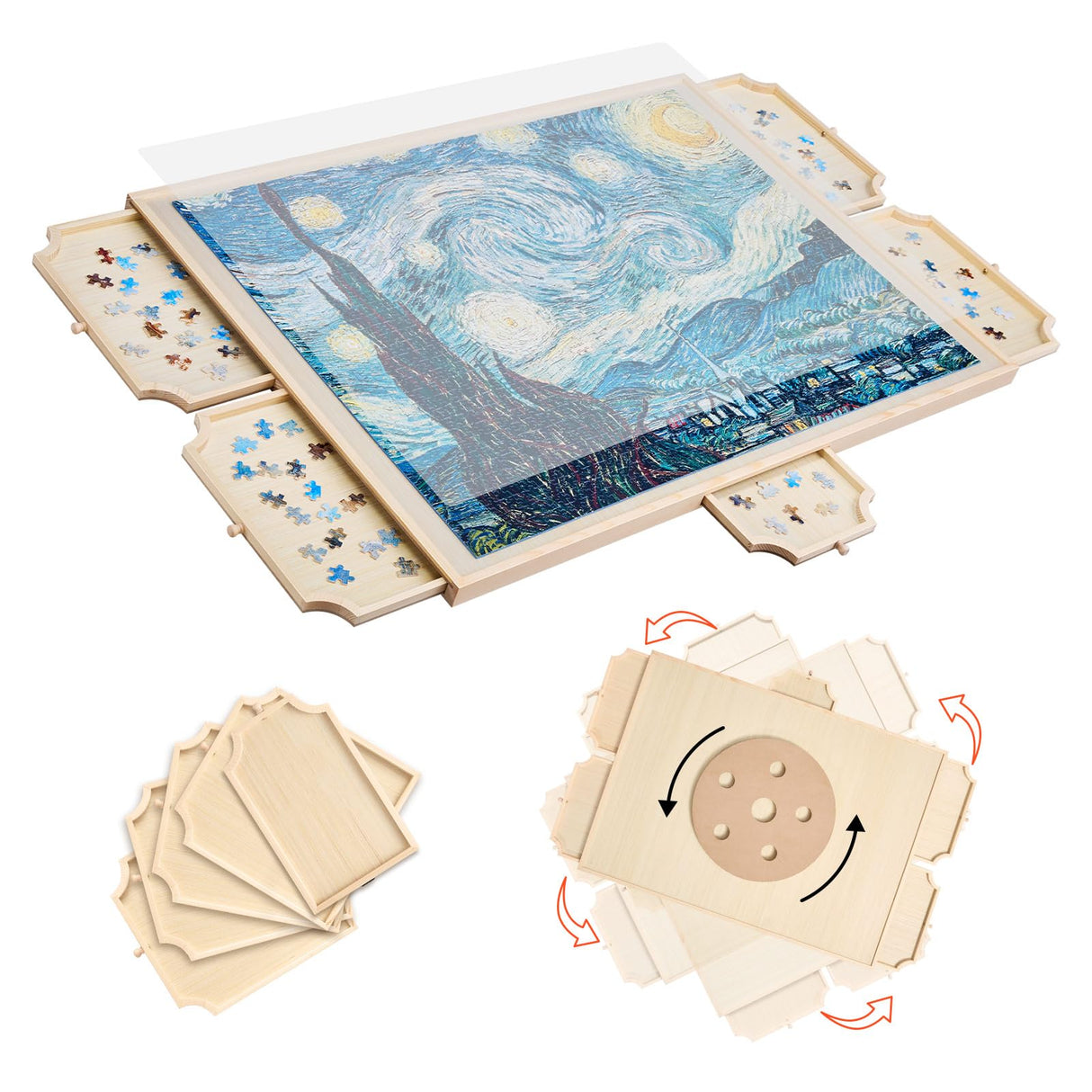 VEVOR 1500 Piece Rotating Puzzle Board with 5 Drawers and Cover, 34x25 inch in Portable Wooden Table, Jigsaw Puzzle Accessories for Adults, Puzzles Organizer Storage System, Birthday Gift for Mom VEVOR