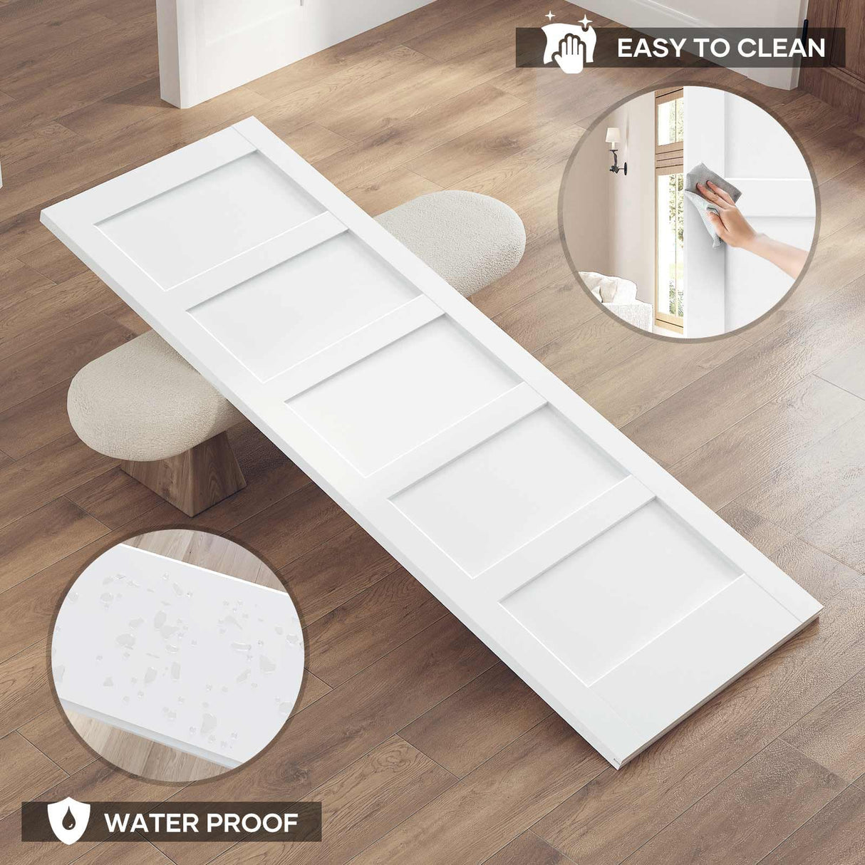 ROYMELO 30x84 Inch White Sliding Barn Door Slab with 5.5ft Hardware Kit Included, 5-Panel, MDF Wood Panel Covered with Water-Proof Scratch-Proof PVC Surface, Simple DIY Assembly ROYMELO