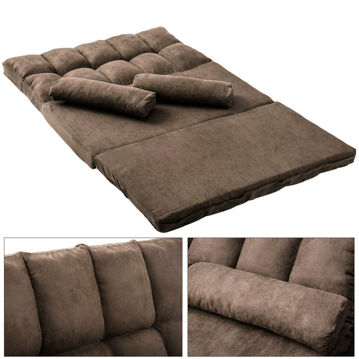 Merax Floor Sofa, Foldable Lazy Sofa Sleeper Bed with 2 Pillows, Adjustable Lounge Sofa Gaming Sofa Floor Couches 5-Position for Bedroom, Living Room, and Balcony, Brown Merax