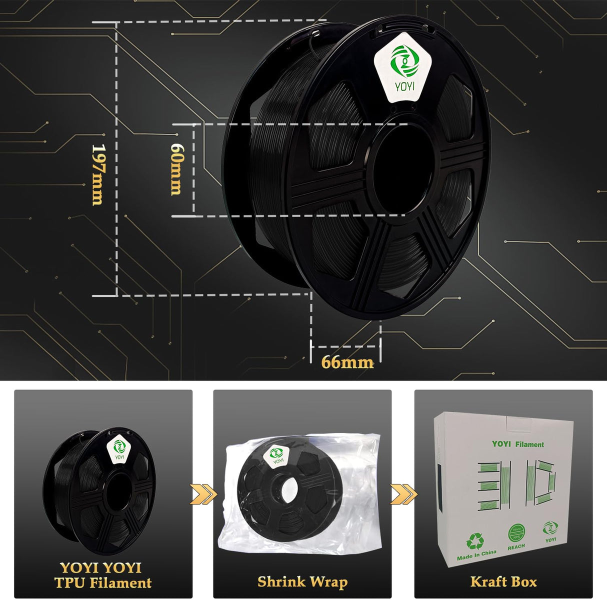 YOYI YOYI 3D Printer Filament, 95A TPU Filament 1.75mm, Flexible Filament, 0.8KG Spool,Dimensional Accuracy +/- 0.03 mm, Soft TPU Filaments of High Elasticity (Black) YOYI YOYI