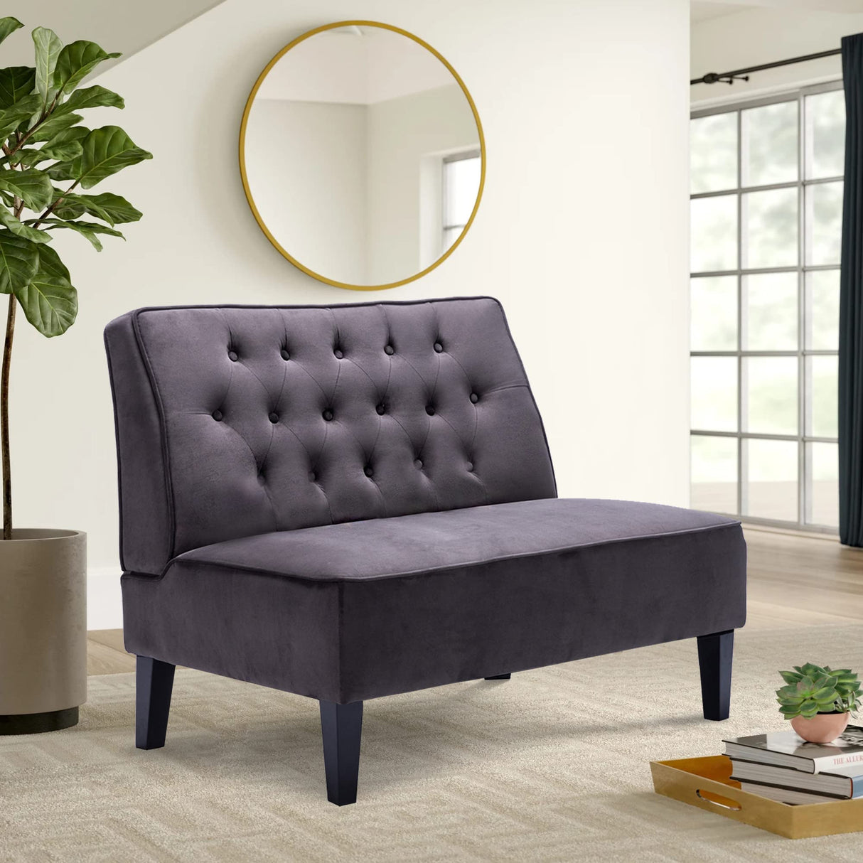 annjoe Button Tufted Loveseat Settee Upholstered Sofa Backrest Buckle Couch Banquette Bench for Dining Room Living Room Bedroom Funiture(Gray 1) annjoe