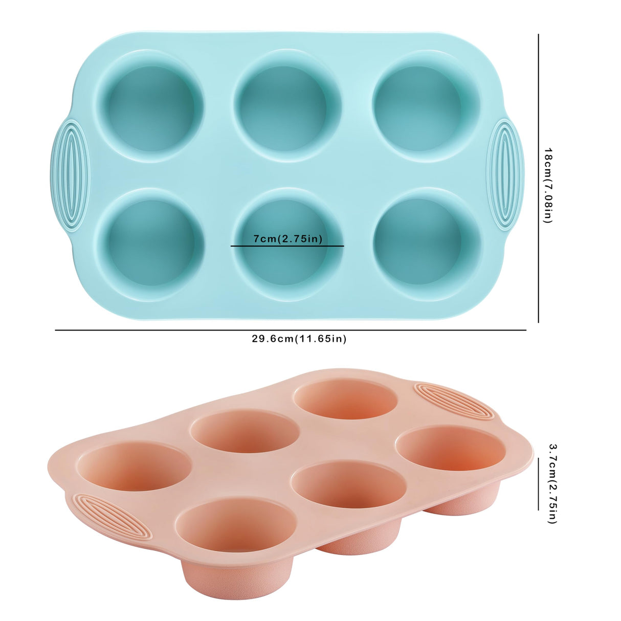 XZZWLL Silicone Muffin Pan, Food Grade Silicone Cupcake Molds for Baking Muffins and Cupcakes, 6-Cup Nonstick Cupcake Pan, Easy Cleaning and BPA-Free (Gray, Orange, Blue) XZZWLL