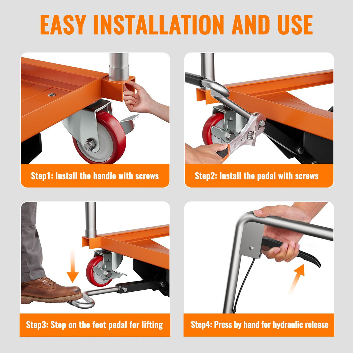 Hydraulic Lift Table Cart, 500lbs Capacity 28.5" Lifting Height, Manual Single Scissor Lift Table with Locking Wheels and Non-Slip Pad, Hydraulic Scissor Cart for Material Handling and Transportation GarveeTech