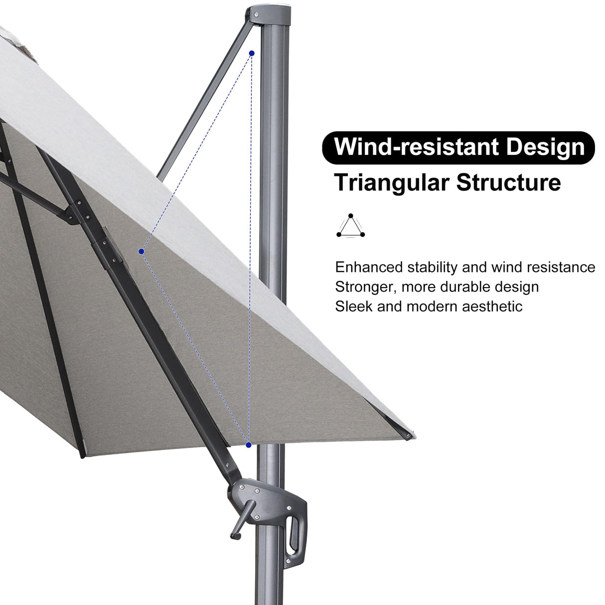 PURPLE LEAF 9 FT Cantilever Patio Umbrella Outdoor Aluminum Offset Square Umbrella with 3 Years Fade Resistance Recycled Fabric and 360-degree Rotation for Deck Pool Garden, Light Grey PURPLE LEAF