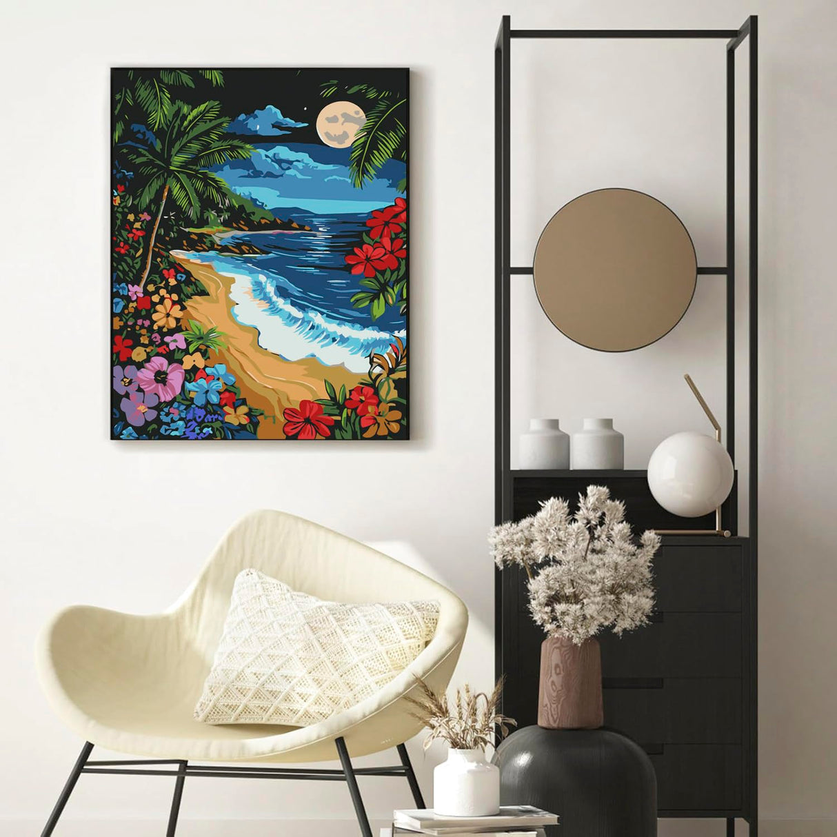 DIYDECORFUN Beach Paint by Numbers Kit for Adults, Moon Beach Paint by Number on Canvas, Frameless DIY Acrylic Landscape Easy Adults' Paint by Number Kits for Home Decor Gift 16x20 Inch DIYDECORFUN