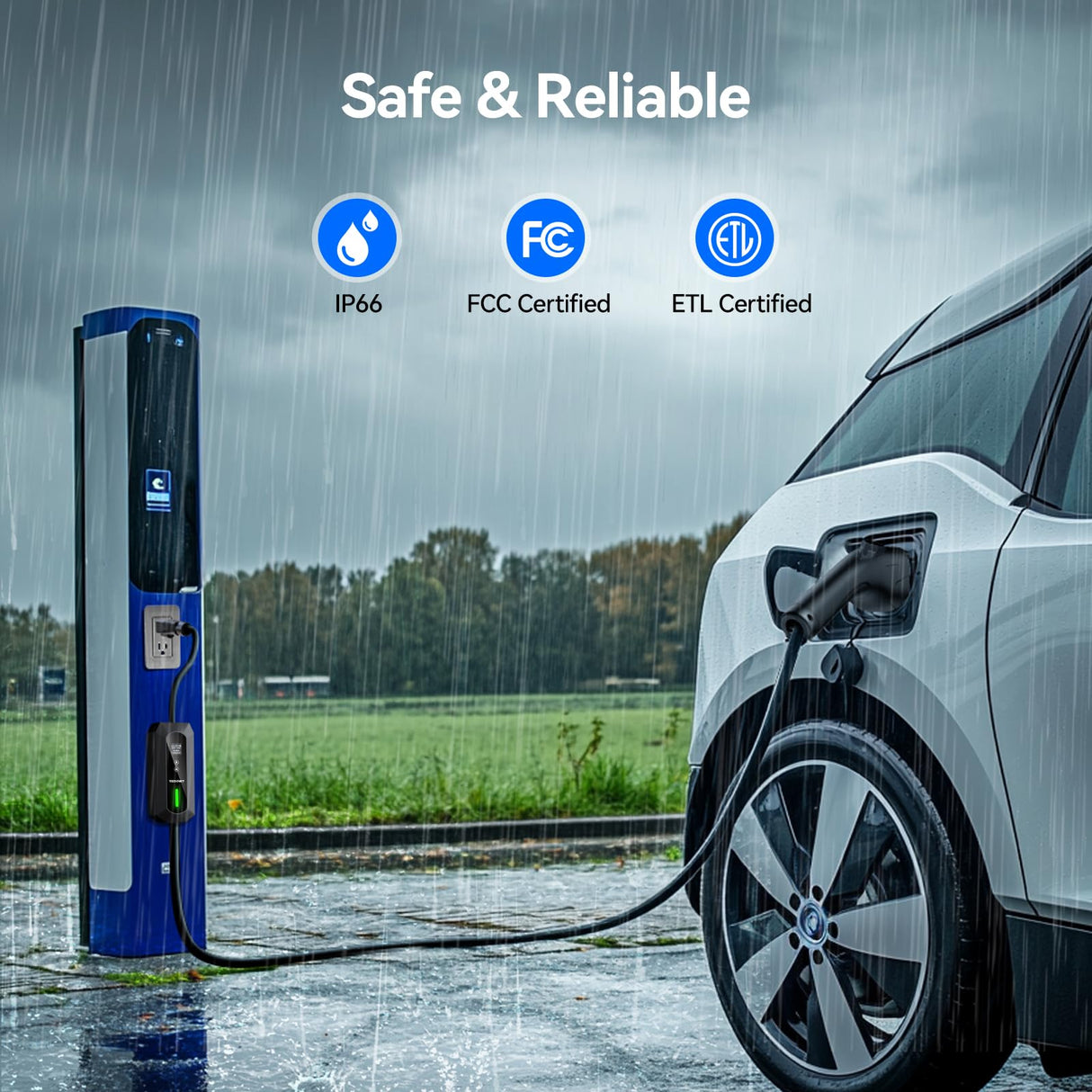 TECKNET EV Charger Level 1&2, 16A Electric Car Charger with NEMA 6-20 Plug, NEMA 5-15 Adapter, 25FT Cable, J1772 Electric Vehicle Charging Equipment Compatible with All EV Models TECKNET