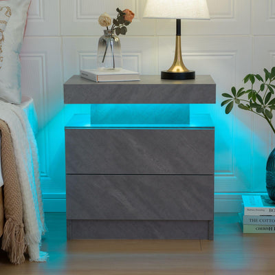 Bingoday LED Night Stand Bedside Table with LED Light Nightstands for Bedroom with 2 Drawers Modern Night Stand for Bedroom