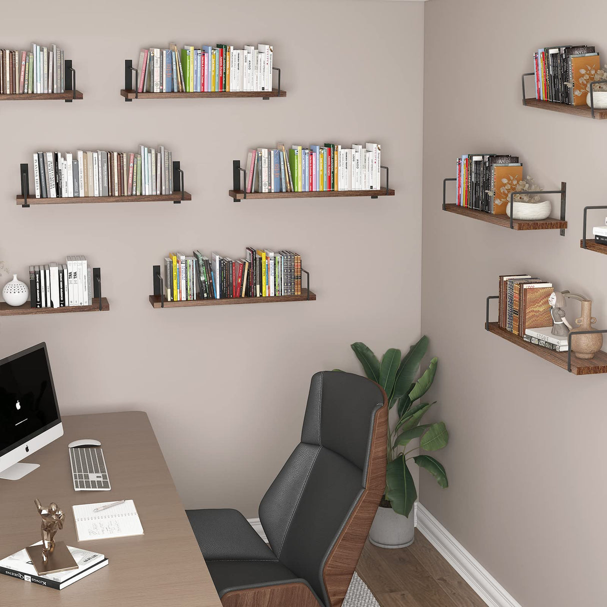 EALLRINEC Floating Shelves - 24 Inch Wall Mounted Set of 3 Rustic Wood Shelves for Wall Decor and Living Room Storage (Brown) EALLRINEC