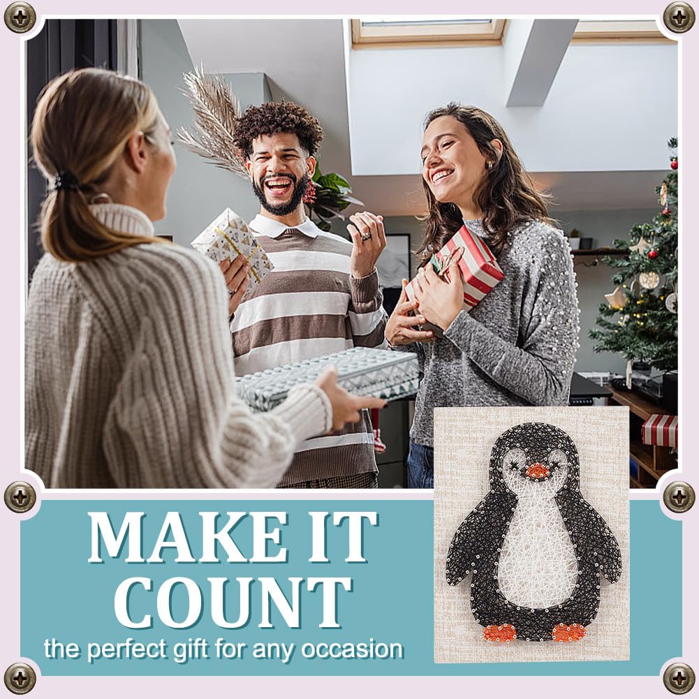 WEBEEDY DIY Penguin String Art Kit for Adult Beginners 3D Cute Animal String Art Crafts Kit,Arts Crafts Kit with Instruction and All Supplies,Home Wall Decorations Christmas Unique Women Gift WEBEEDY