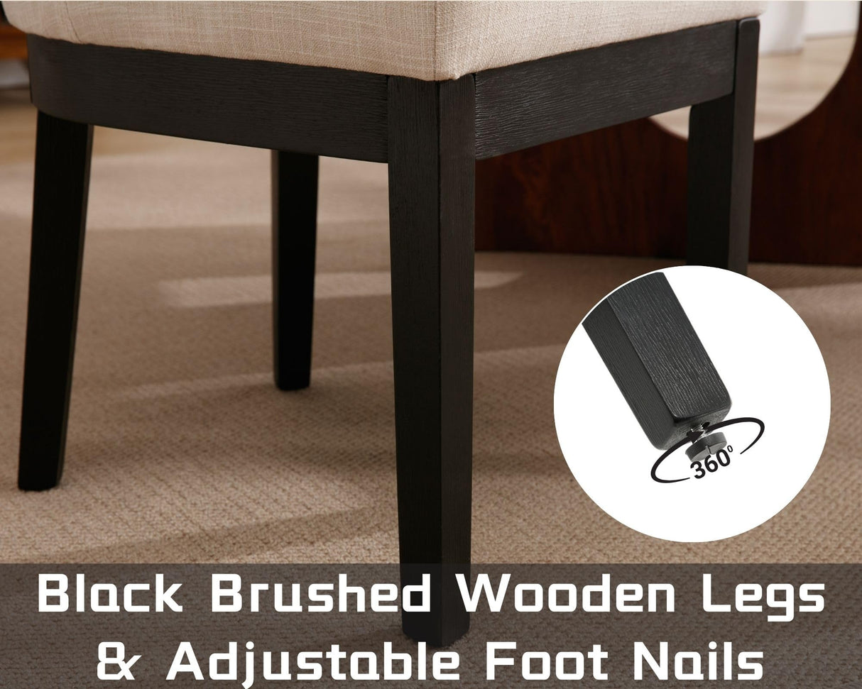 Kitchen & Dining Room Chairs Set of 6 Farmhouse Wingback Kitchen Chairs Modern Linen Fabric Upholstered Dining Chairs with Black Wood Legs, 18’’ Wide Accent Side Chairs for Living Room/Bedroom, Beige HNY